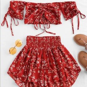 Off Shoulder Cinched Floral Set